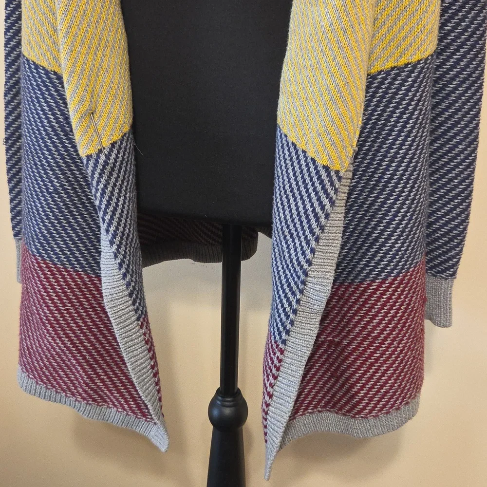 CAbi Cotton Colorblock Striped Cozy Warm Long Knit Cardigan Sweater Fall Medium